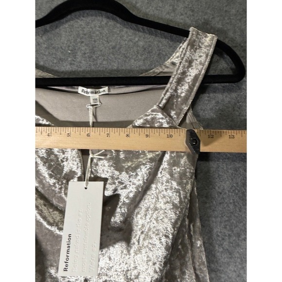 Reformation Andria Moonlight Velvet Knit Top Off Shoulder V Neck Silver XXS - Picture 6 of 9